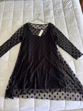 Vintage STAPLES Black Polka Dot Mesh 2-Piece Dress Set NWT Size L Made in USANew